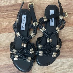 Steve Madden black strappy gold accent sandals